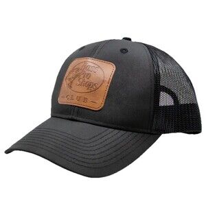 Bass Pro Shops Club Leather Patch Trucker Hat Black Mesh Snapback Outdoors